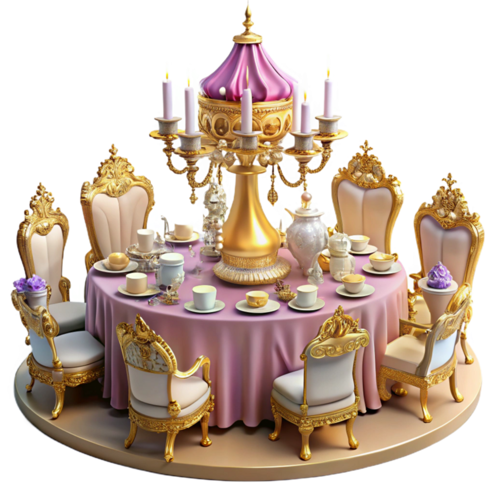Opulent Gold Pink Table Setting with Candelabra png