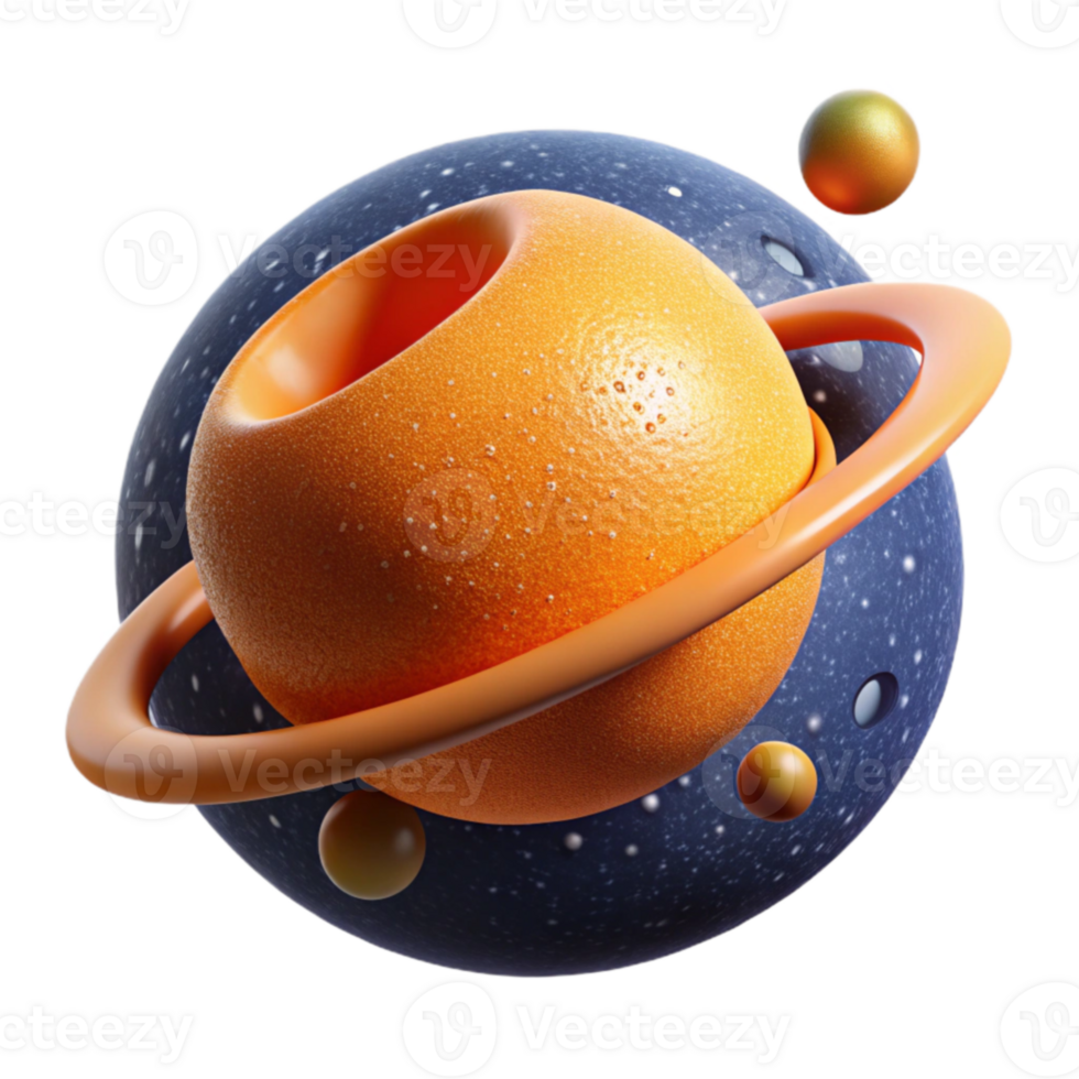 Cosmic Orange Planet with Ring System png