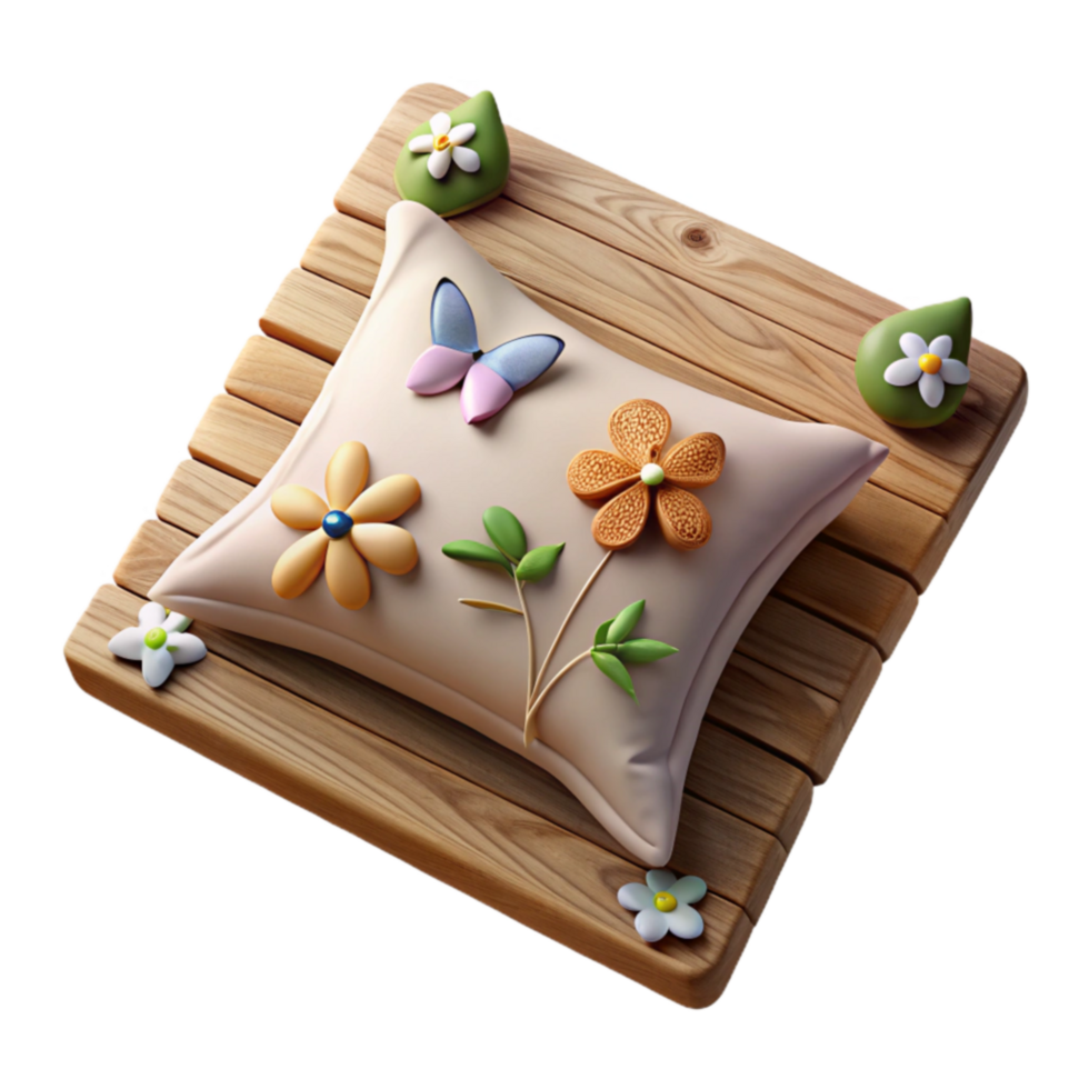 Floral Pillow on Wooden Deck Spring Decor png