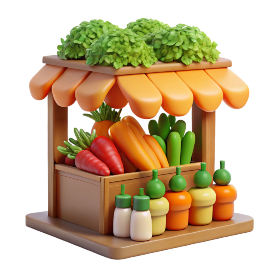 3D Render of a Farmers Market Vegetable Stand png