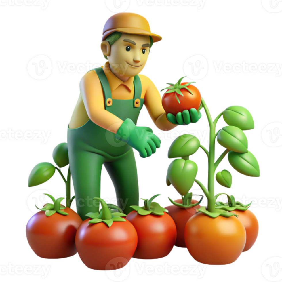 Farmer Harvesting Ripe Tomatoes png