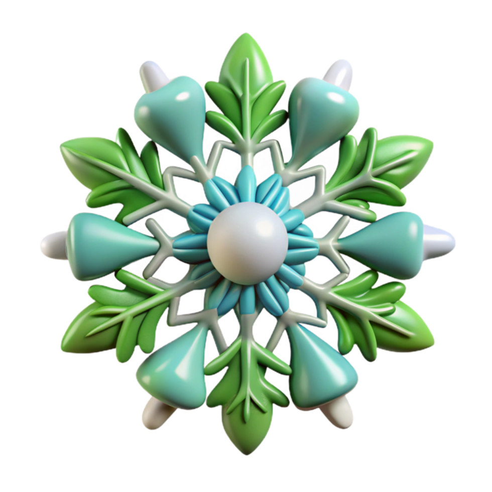 3D Render of Teal and Green Snowflake Ornament png