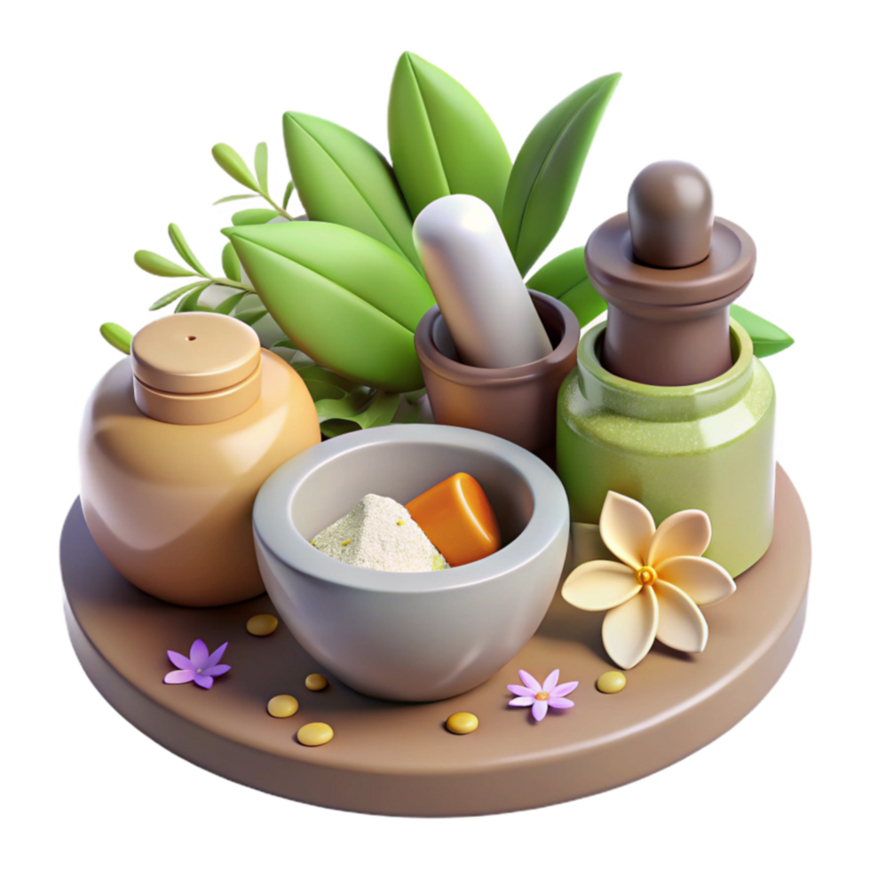 Herbal Spa Treatment Aromatic Oils, Powder, and Mortar png