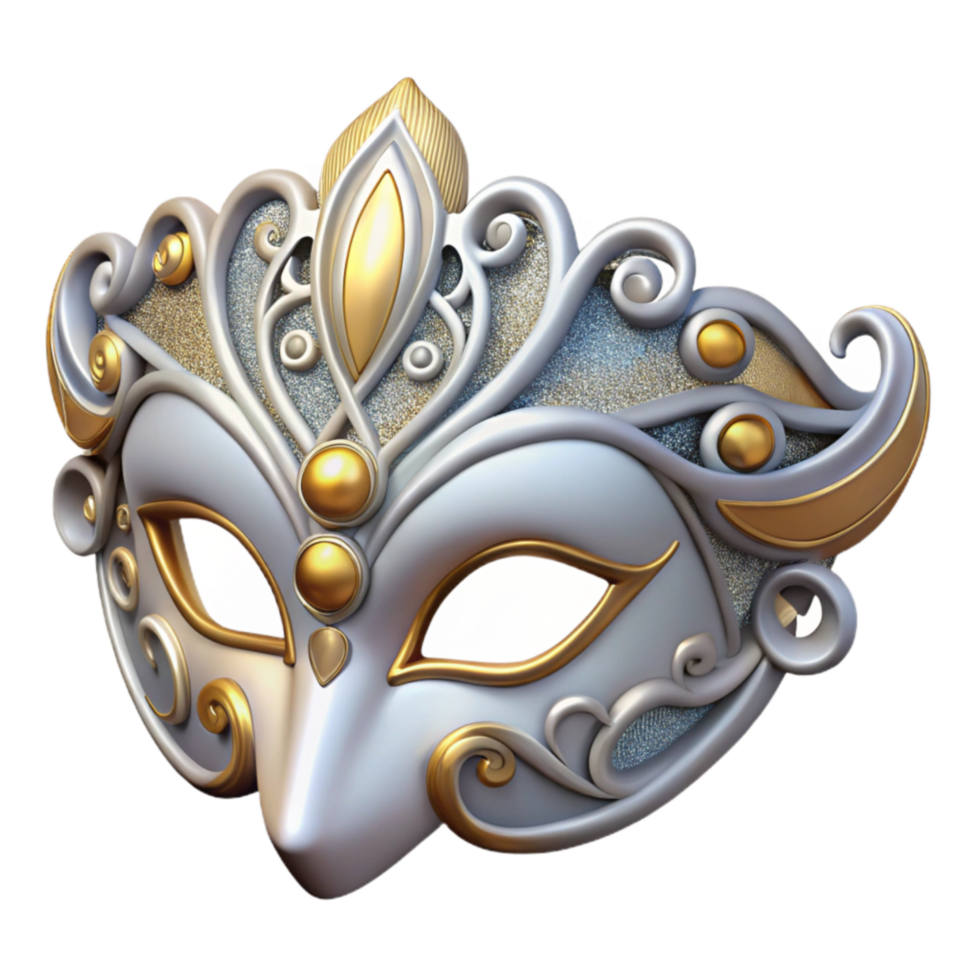 Elegant Venetian Mask White, Gold, Glitter Design png