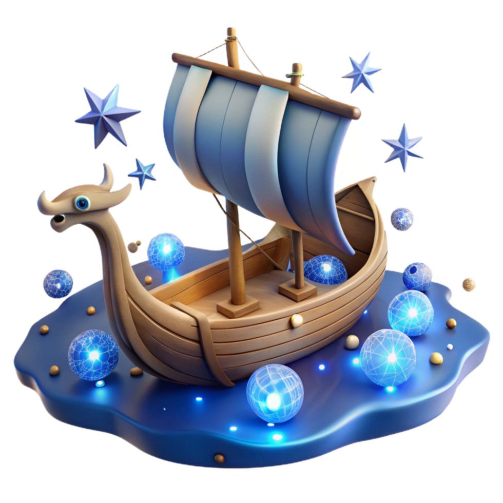 Enchanted Viking Ship 3D Render of Mystical Vessel png