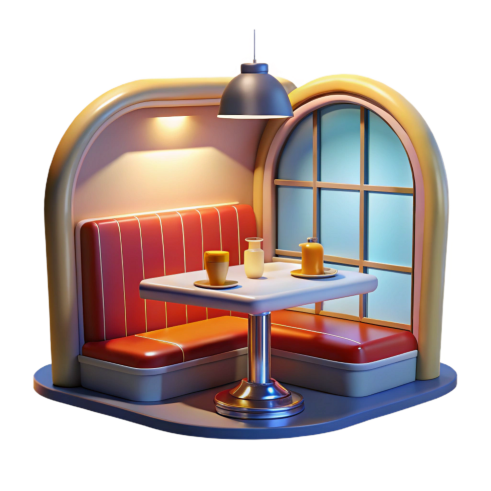 Cozy Cafe Corner 3D Render of Retro Diner Booth png