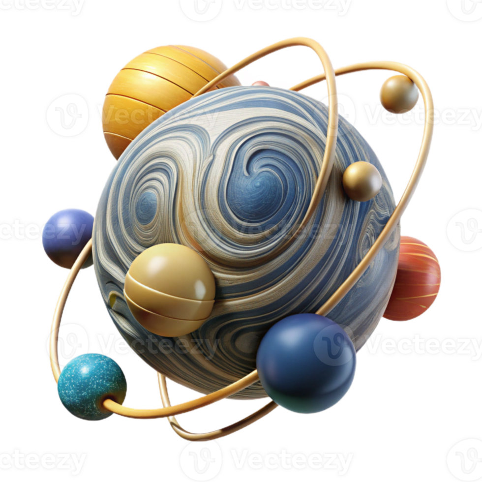 Abstract Planetary System Swirling Orb and Satellites png
