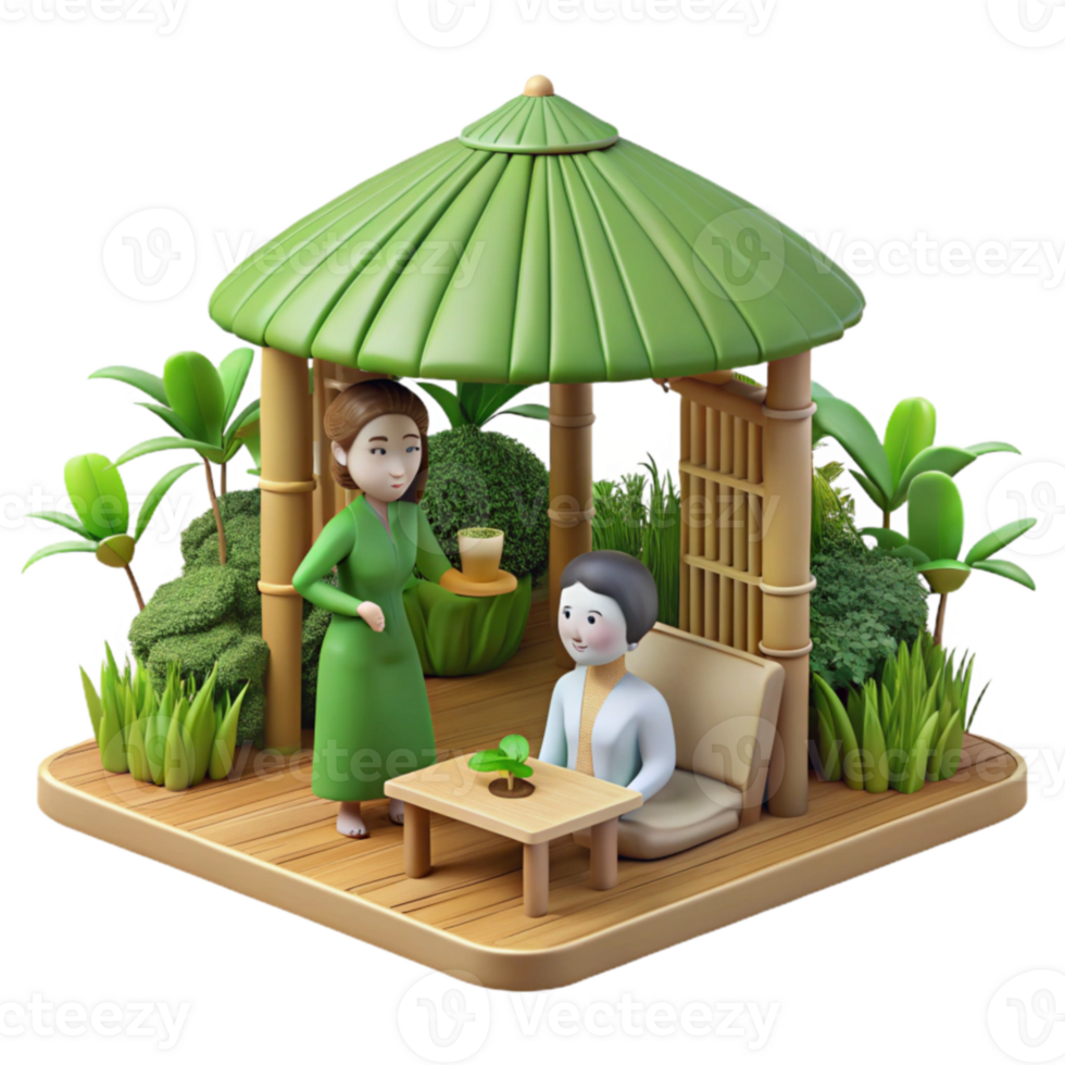 Tranquil Garden Tea Ceremony 3D Render png