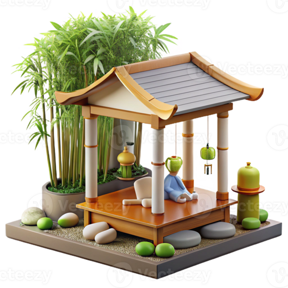 Zen Garden Pavilion Tranquil Bamboo Retreat png