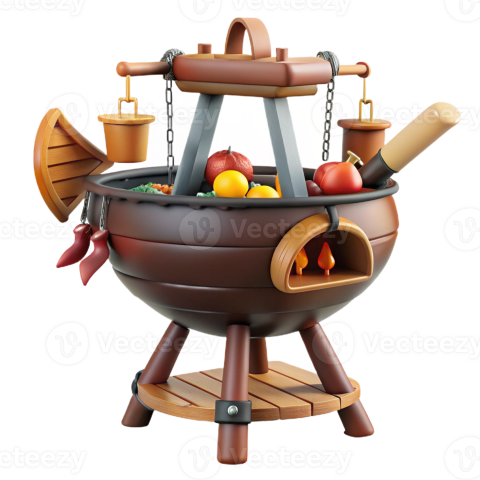 Fantasy Cooking Pot 3D Render of a Whimsical Cauldron png
