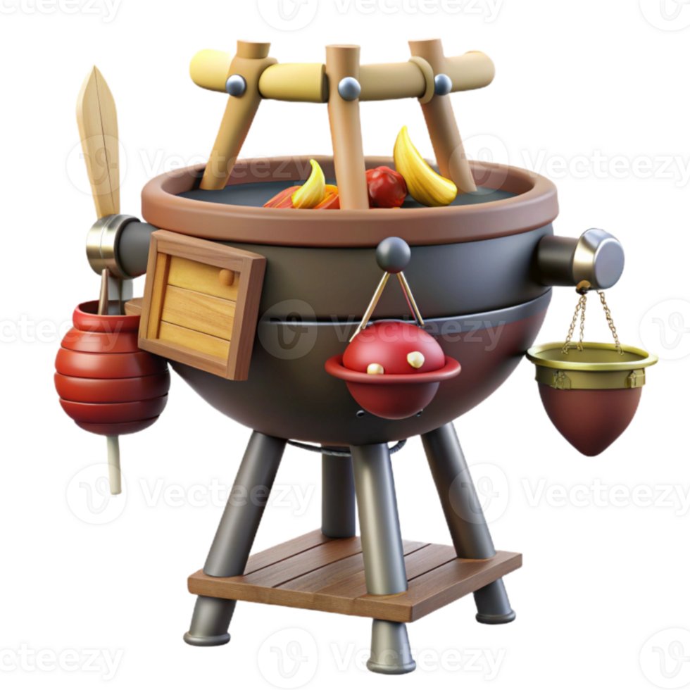 3D Render Fantasy Cauldron with Fruit Utensils png