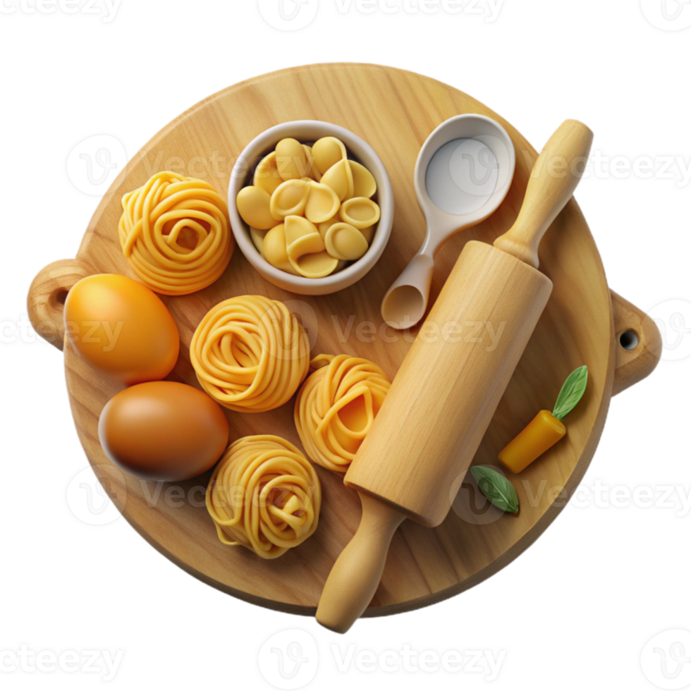 Pasta Making Rolling Pin, Eggs, and Noodles png