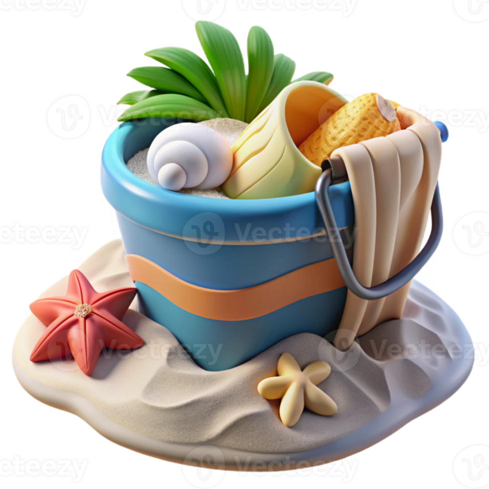 Summer Bucket Sand, Shells, and Relaxation png
