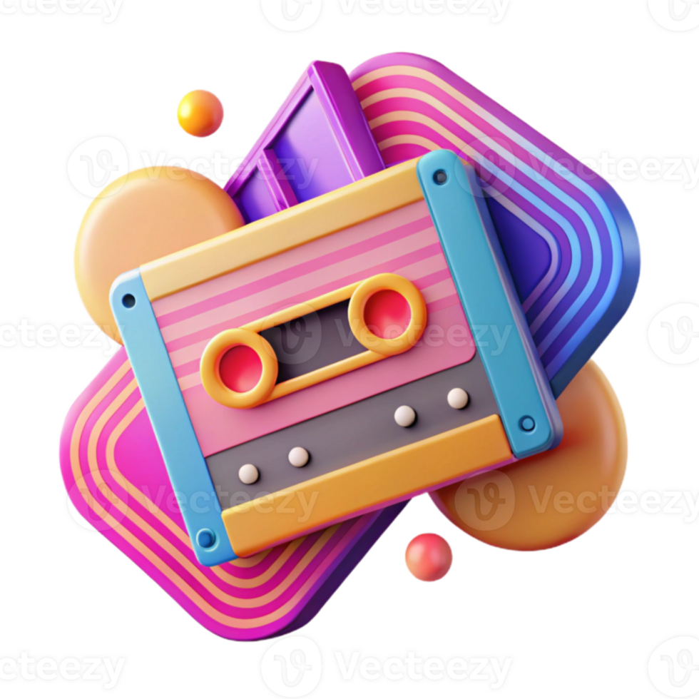 Retro Cassette Tape 3D Render Nostalgic Music Design png