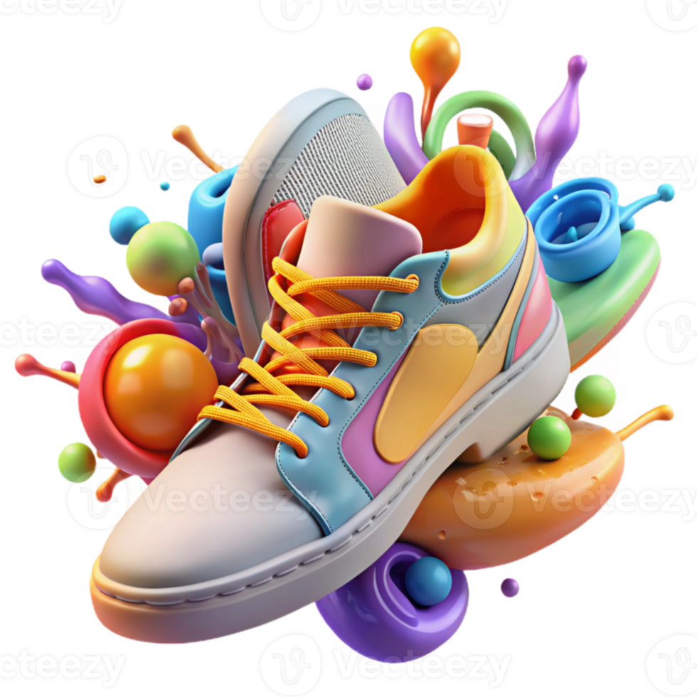 Colorful Sneakers in Abstract Paint Splash png
