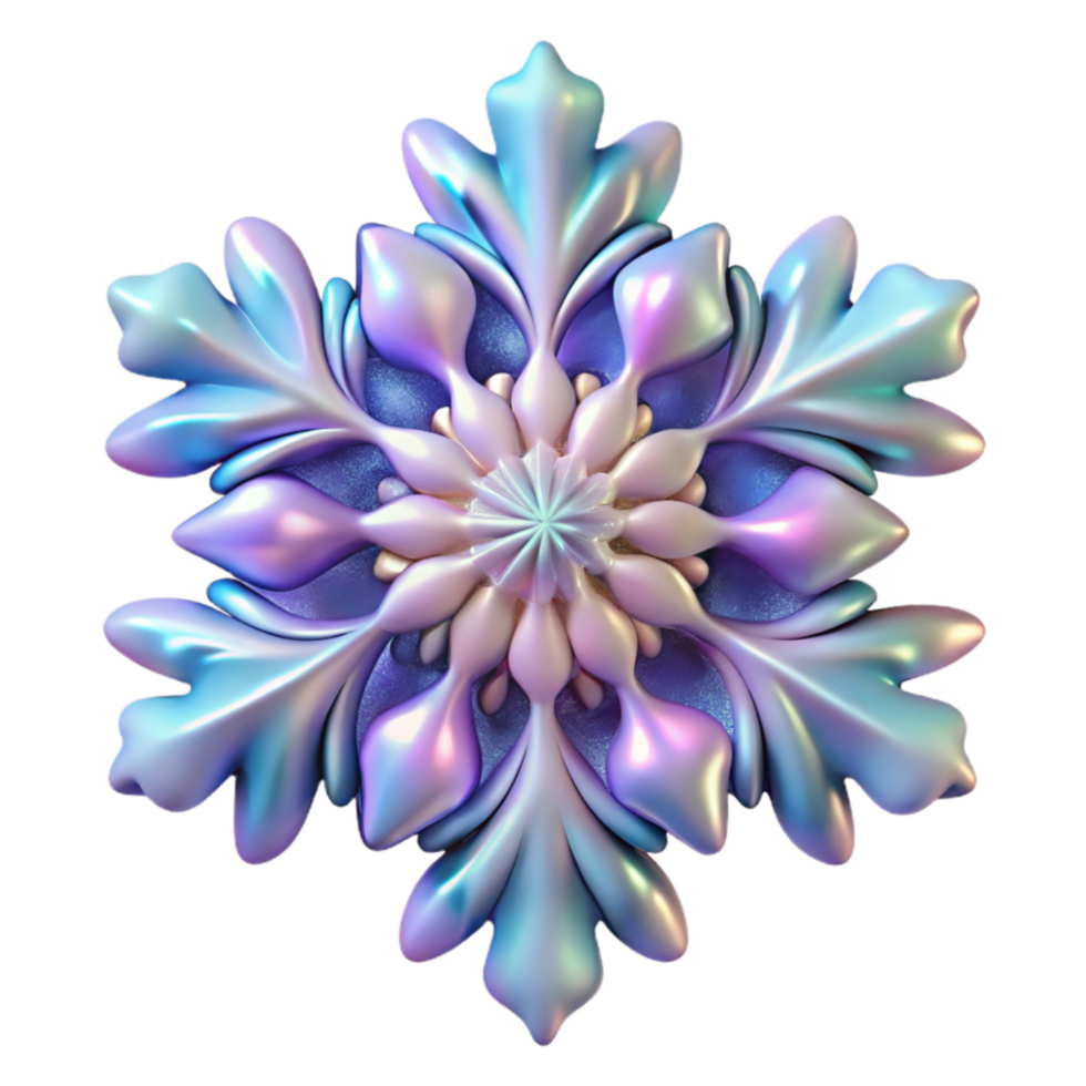 Iridescent Snowflake 3D Render of Ornate Crystal png