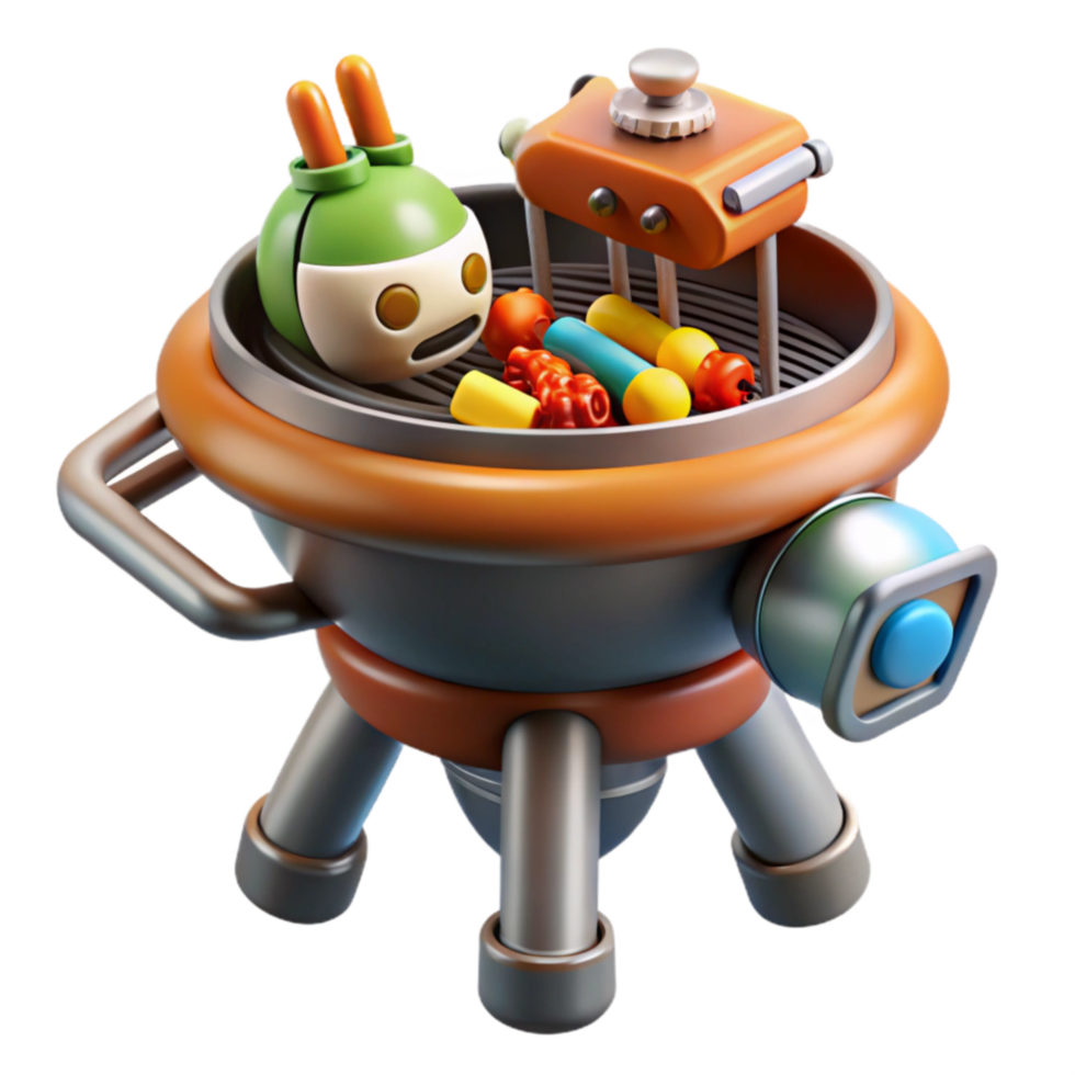 3D Render of a Futuristic Grill with Robot and Food png