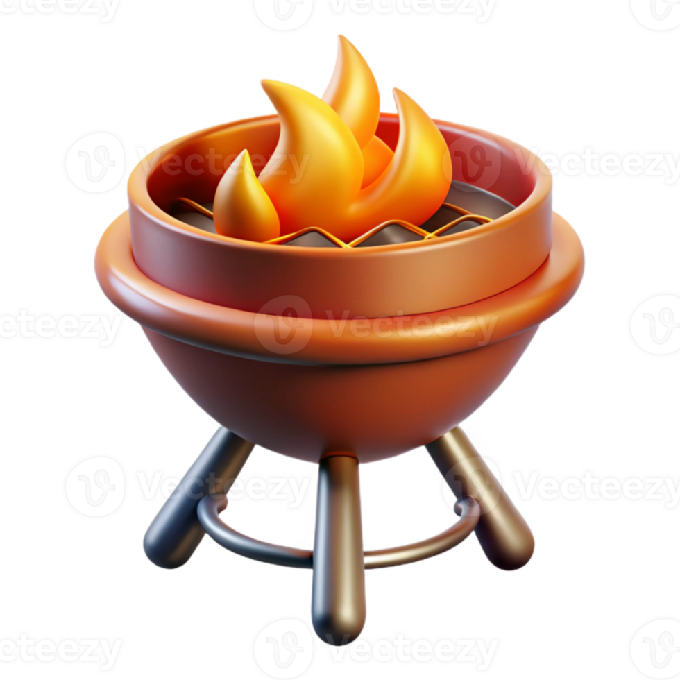 3D Render of a Charcoal Grill with Flames png