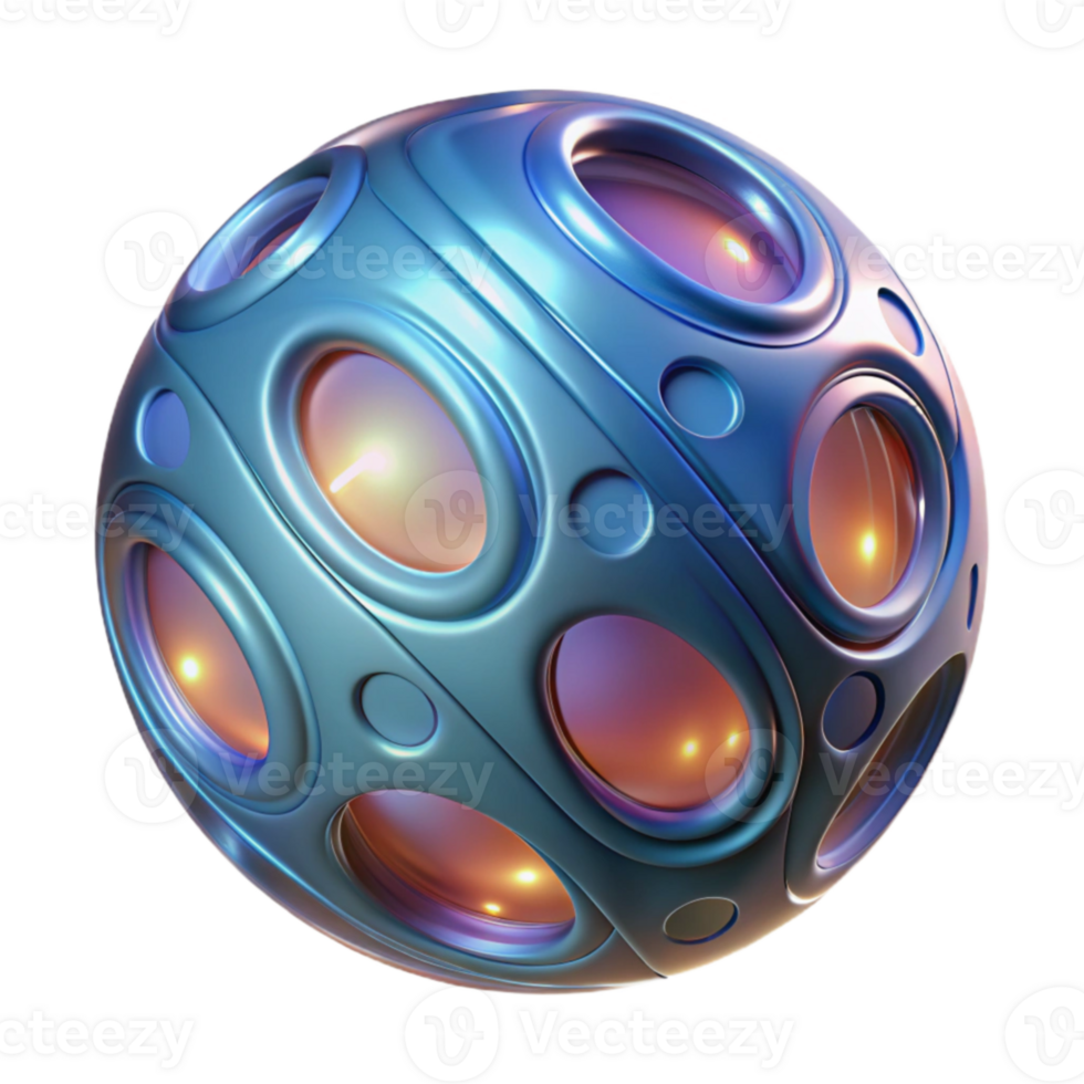 Abstract 3D Sphere with Glowing Windows png