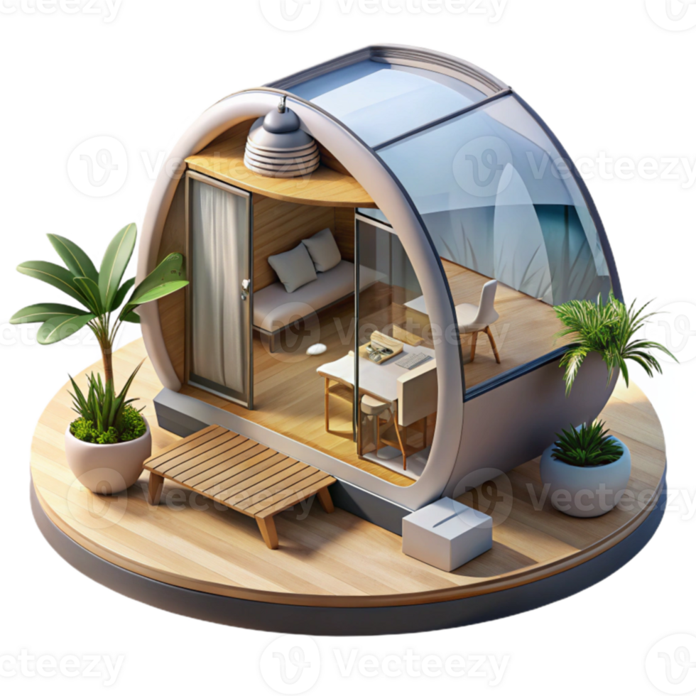 Modern Curved Tiny Home Sustainable, Eco-Friendly Design png