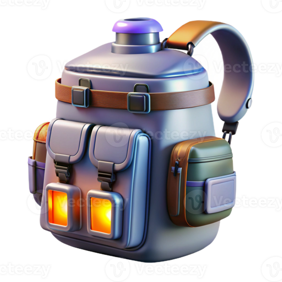 Futuristic Backpack Adventure Gear with Illuminated Pockets png