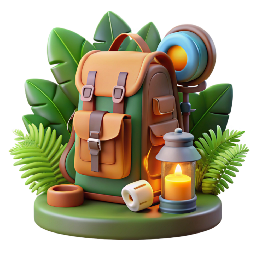 Adventure Backpack Lantern, Tropical Leaves, and Gear png