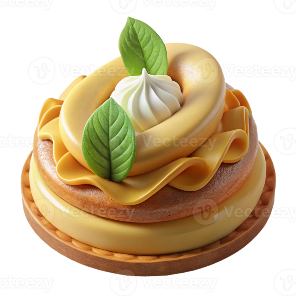 Layered Lemon Dessert with Whipped Cream and Leaves png