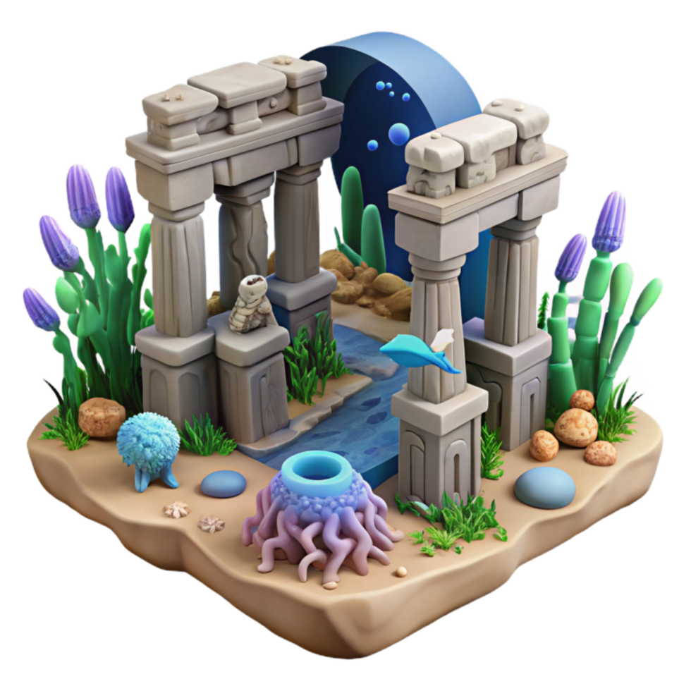 Underwater Ruins 3D Render of Submerged Temple png