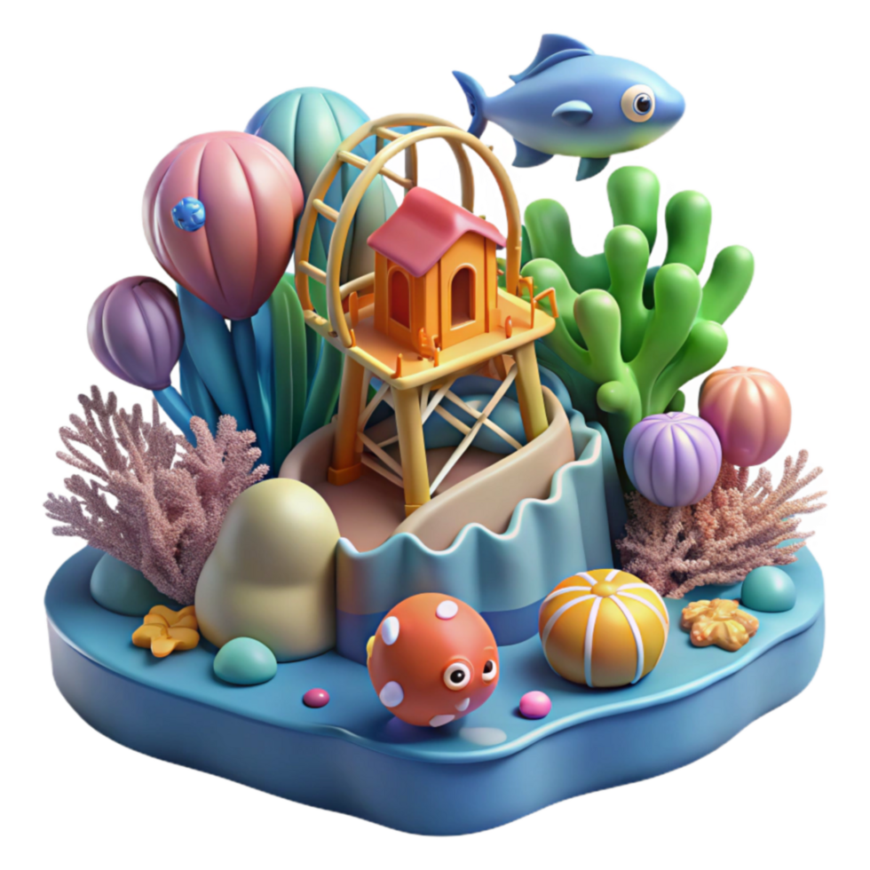 Undersea Ferris Wheel Coral Reef 3D Render png