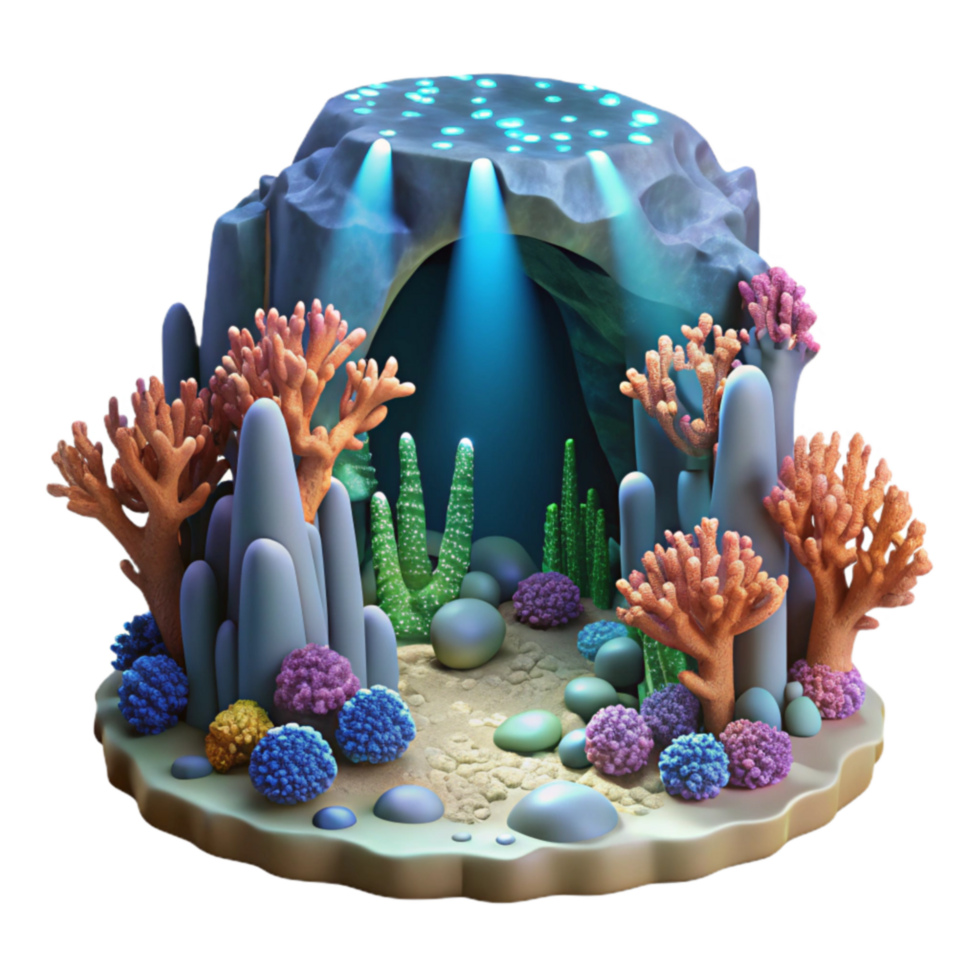 Undersea Grotto Luminous Coral Reef Scene png