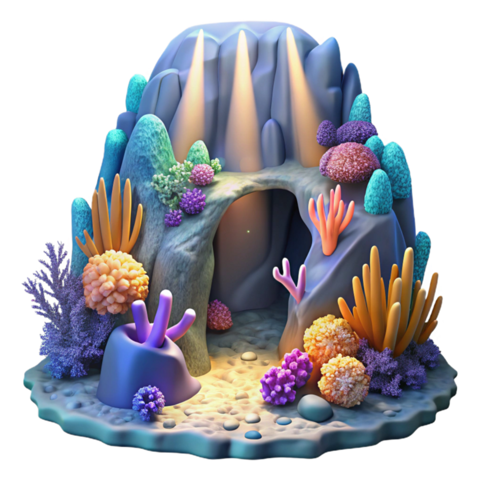 Undersea Grotto Vibrant Coral Reef Cave Illustration png