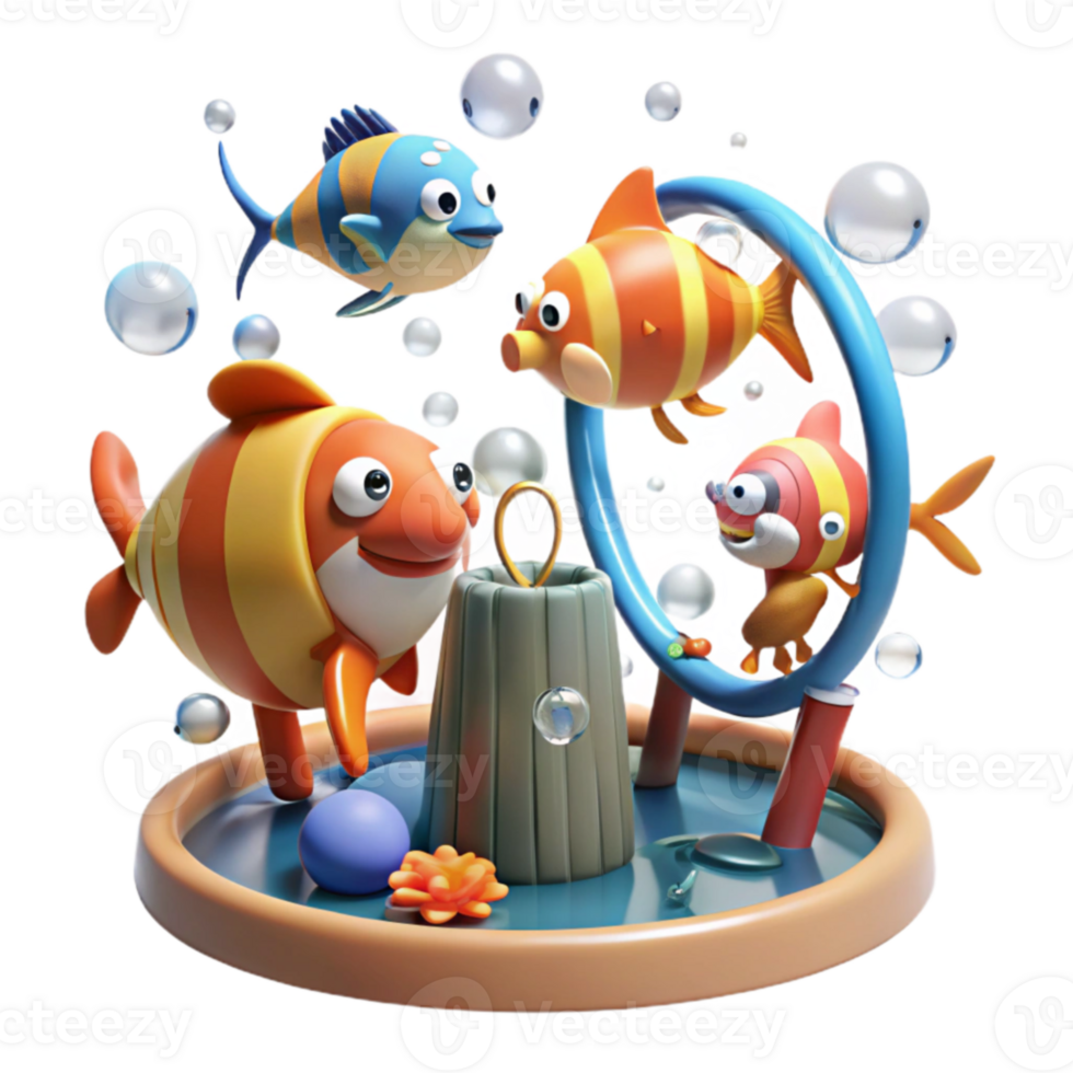 Playful Fish in a Bubble Scene png