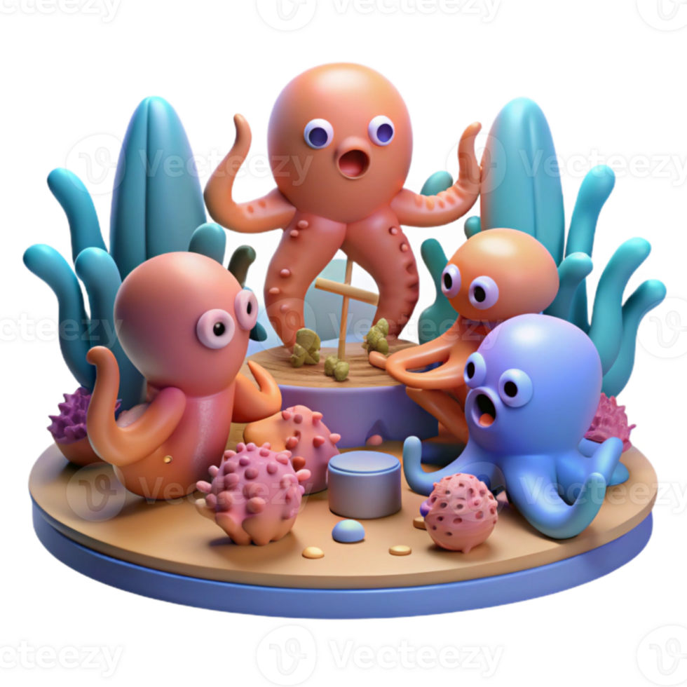 Ocean Scene with Cute Octopuses png