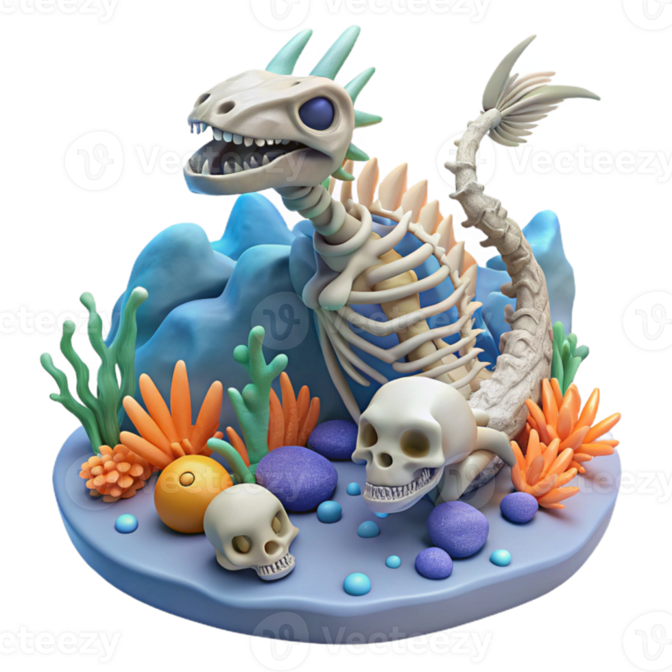 Sea Dragon Skeleton 3D Render of Underwater Scene png