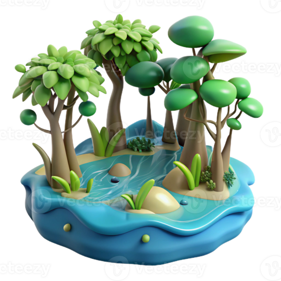 Enchanted Forest Island 3D Cartoon Nature Scene png