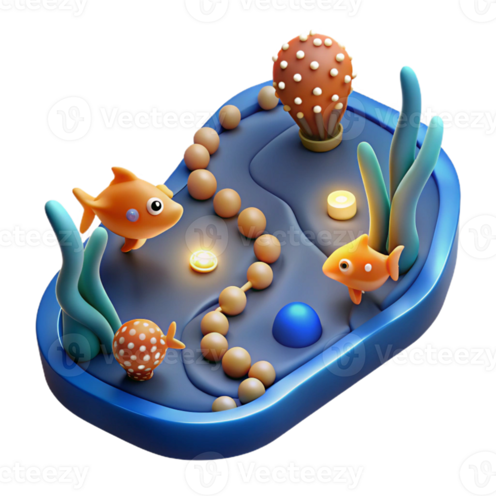 Undersea Scene 3D Render of Fish, Plants, and Pearls png