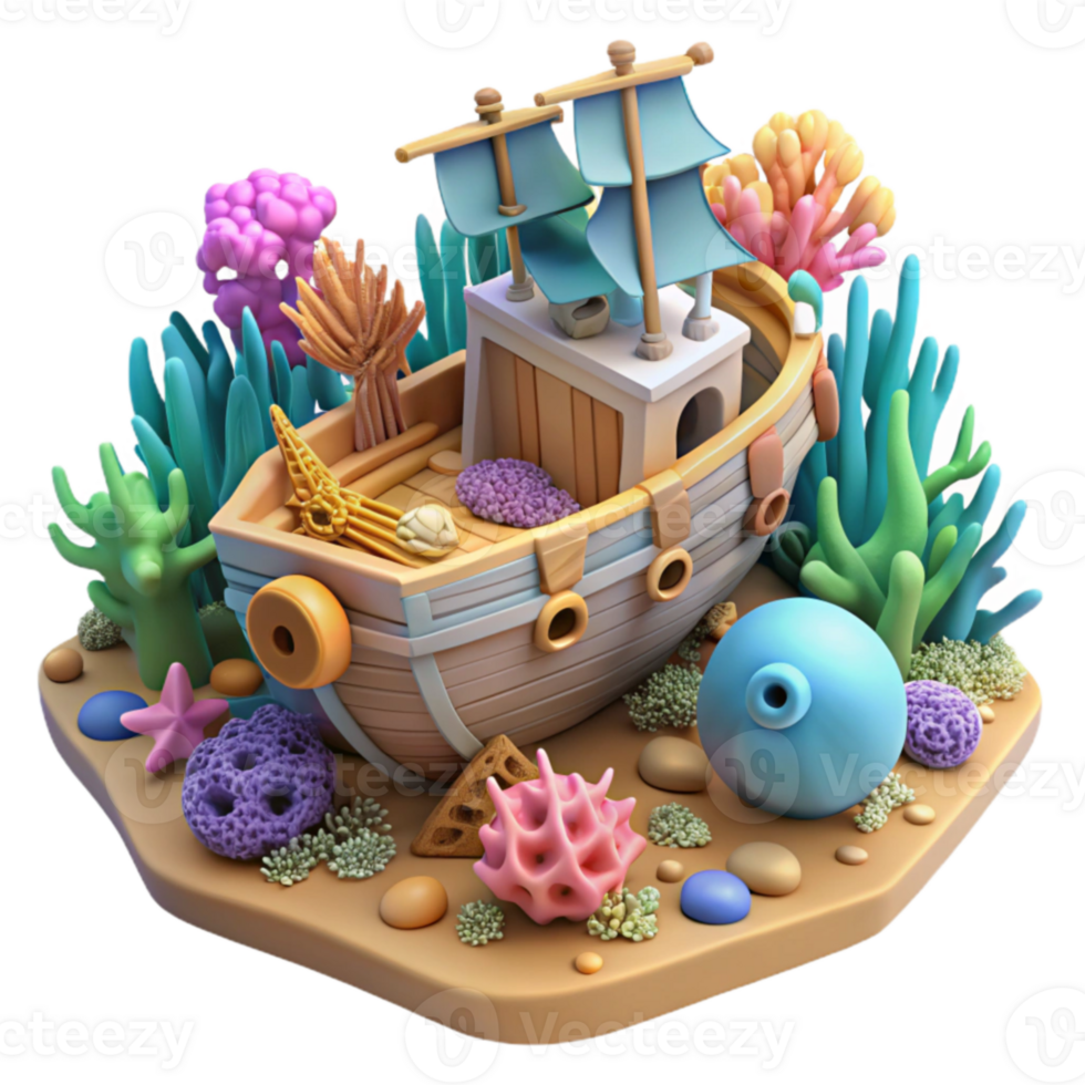 Sunken Shipwreck Ocean Reef 3D Model png