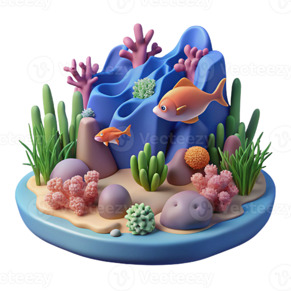 Undersea Reef 3D Render Colorful Fish and Coral png
