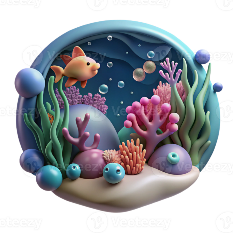 Undersea 3D Scene Fish, Coral Reef, Ocean Life png