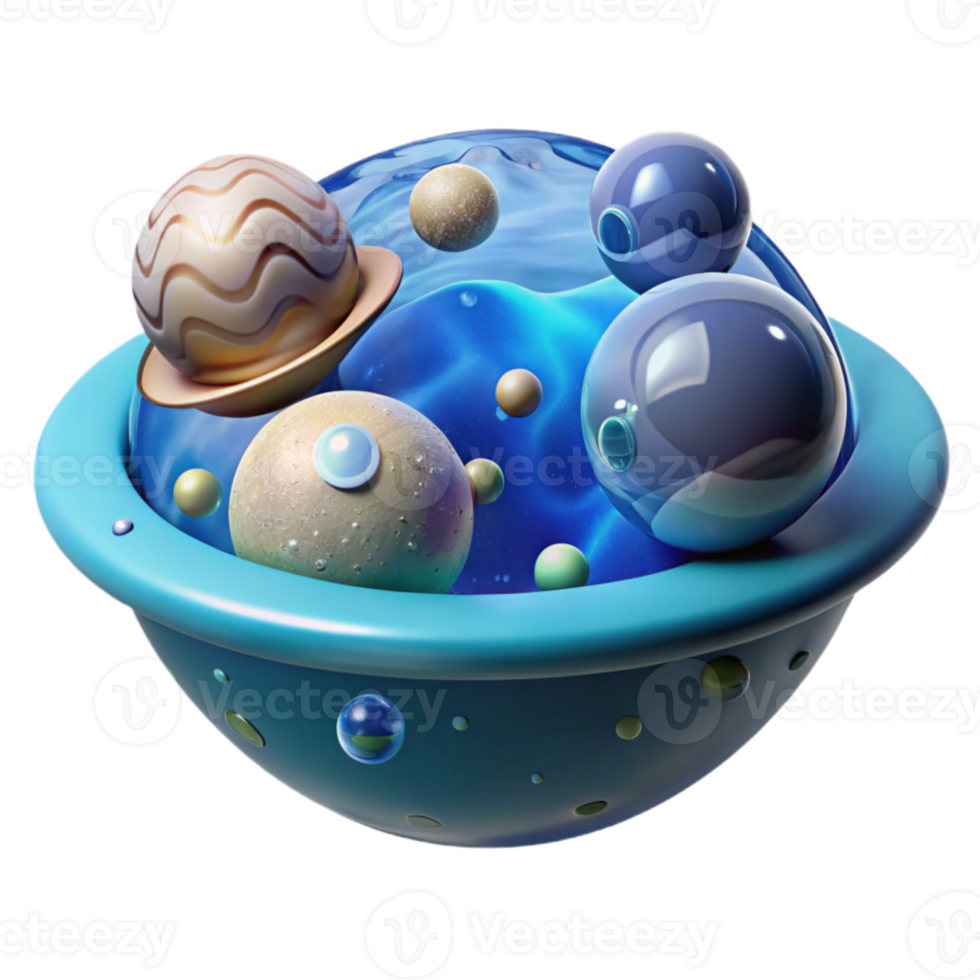 Cosmic Sphere 3D Render of Abstract Planets png