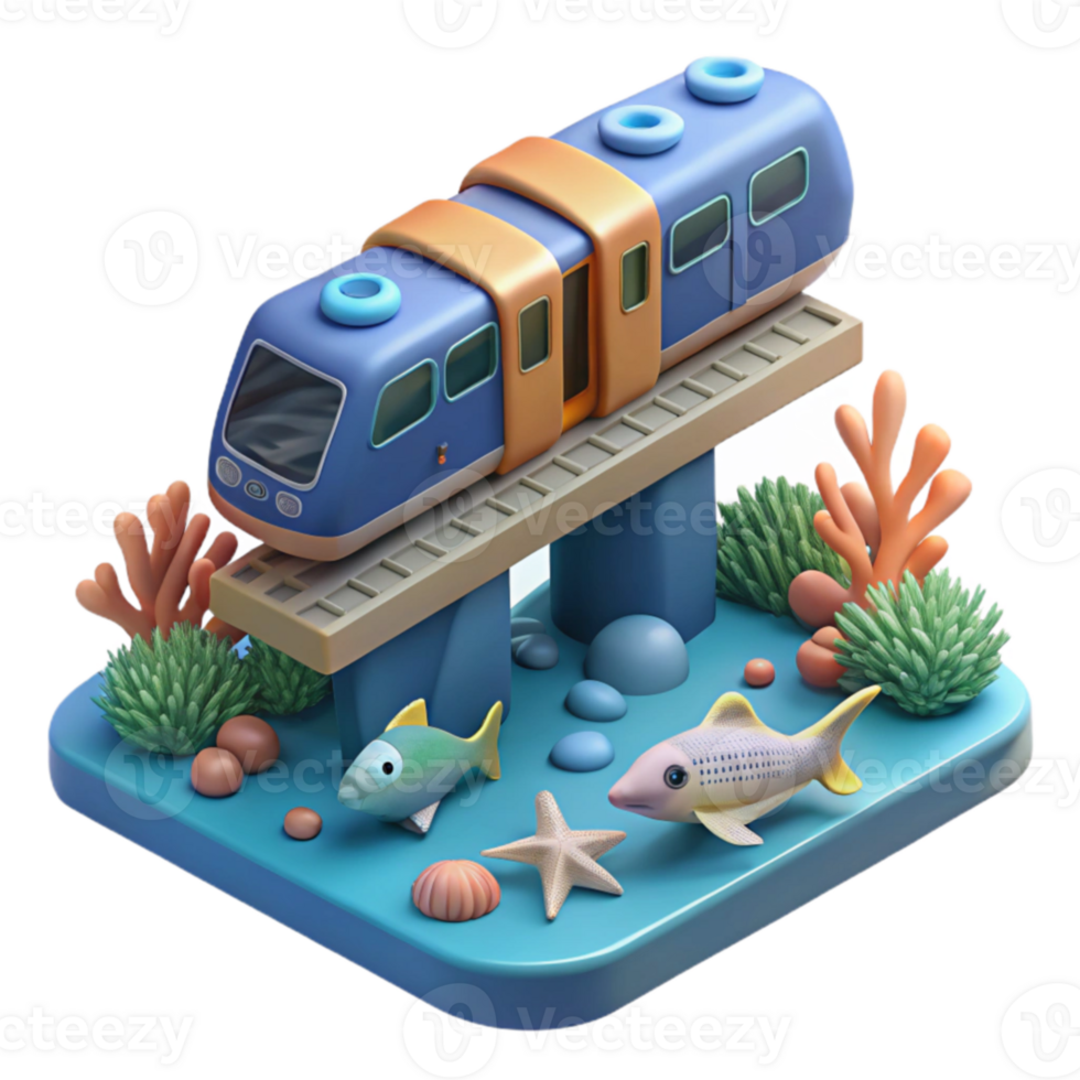 Undersea Train 3D Render of Aquatic Transport png