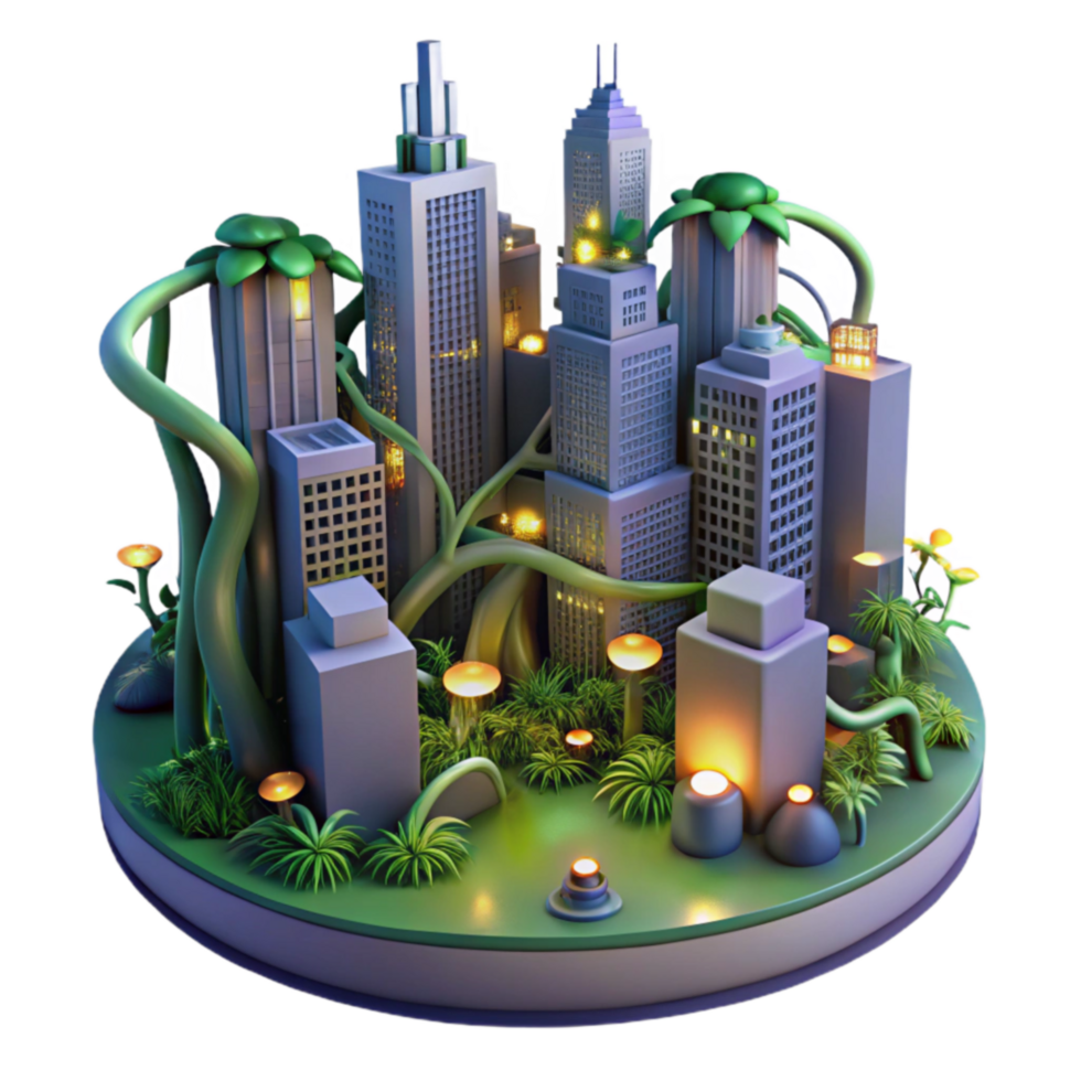 Urban Jungle Cityscape Integrated with Nature png