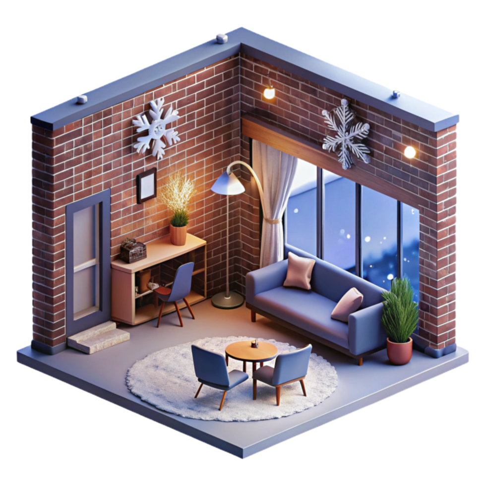 Cozy Winter Living Room Isometric Interior Design png