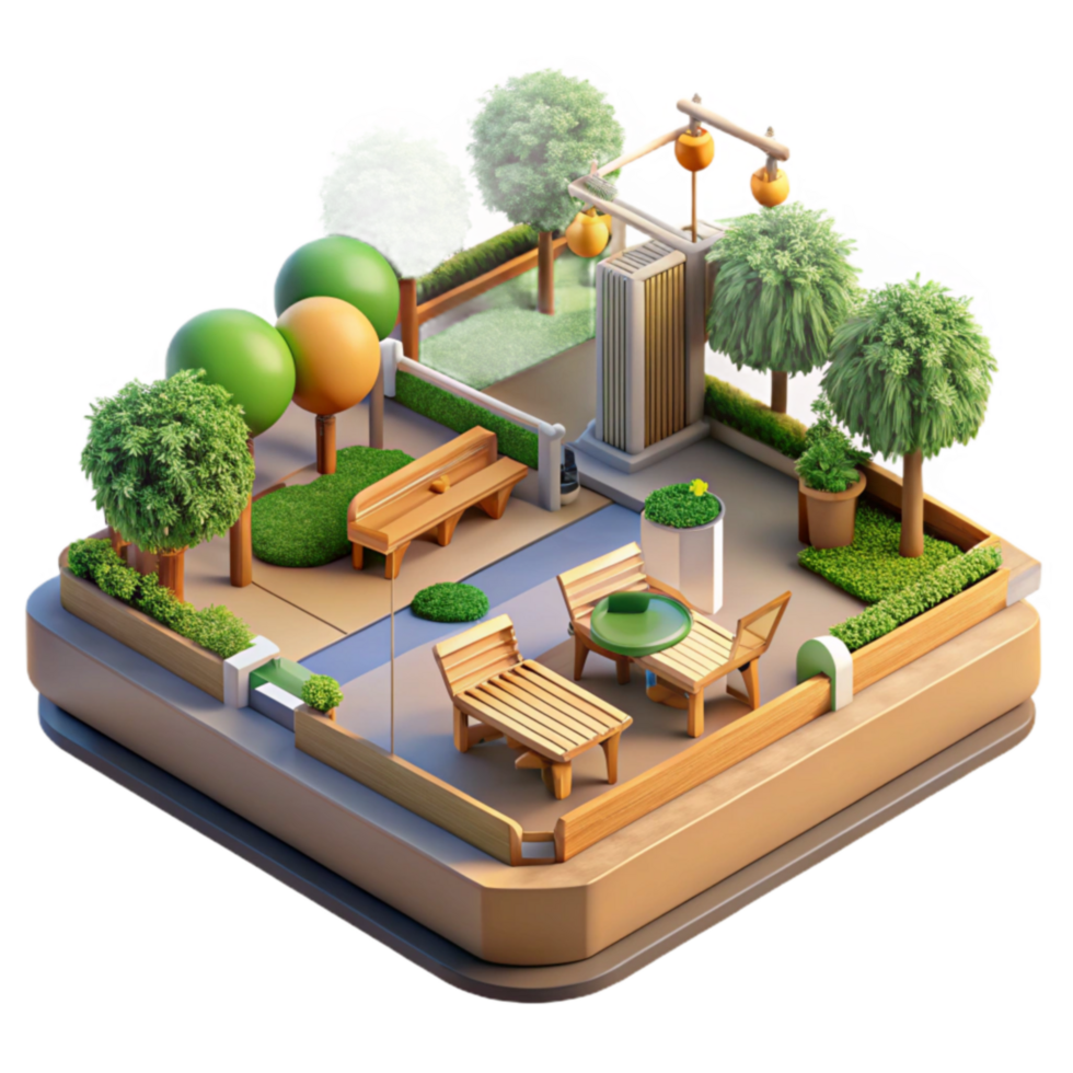 Relaxing Patio Garden Design 3D Isometric View png