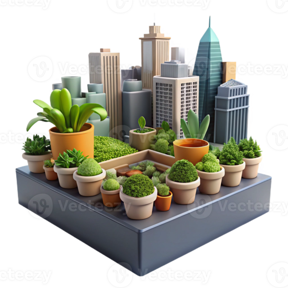Urban Greenery Rooftop Garden Cityscape png