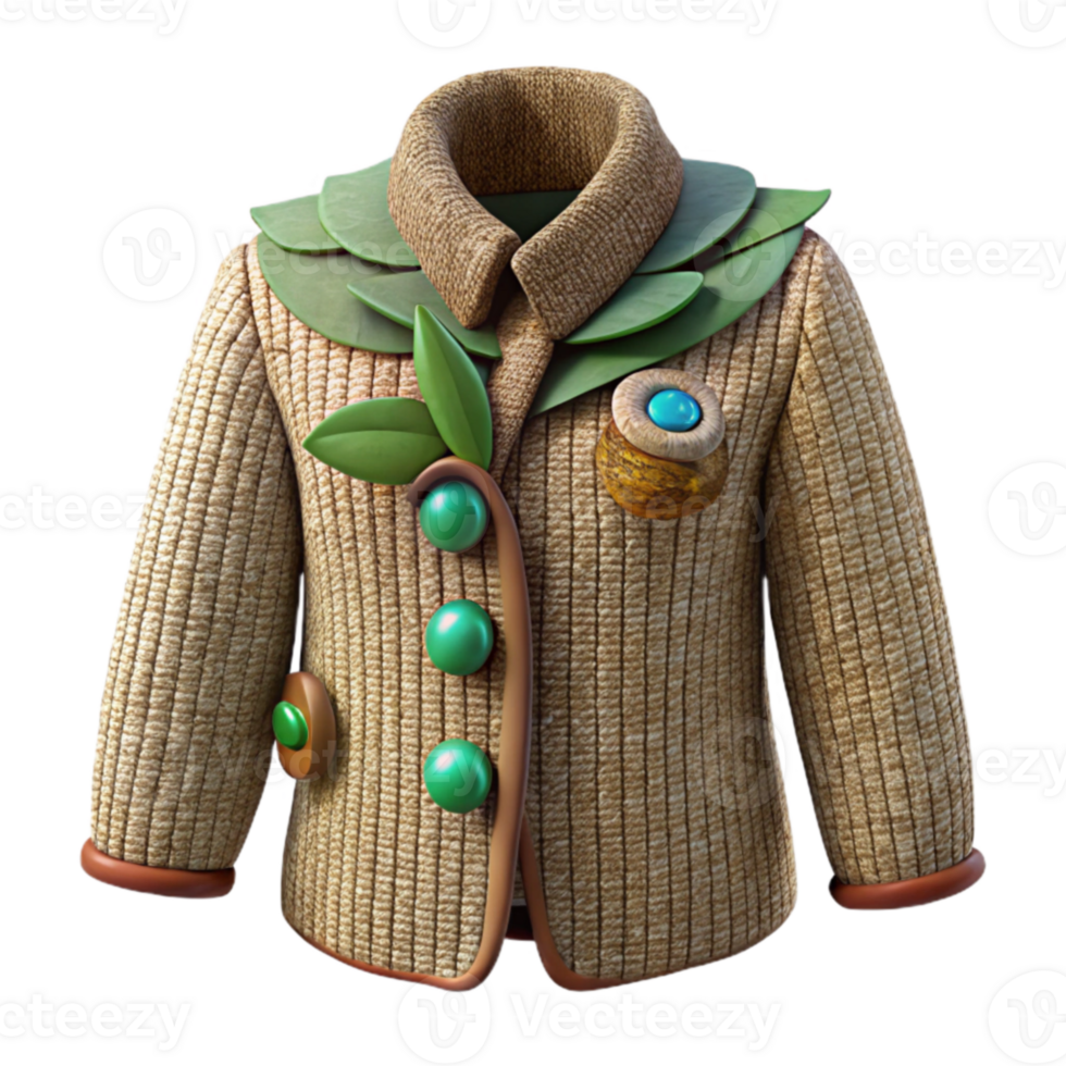 Nature-Inspired Knit Cardigan with Leaf Gem Accents png