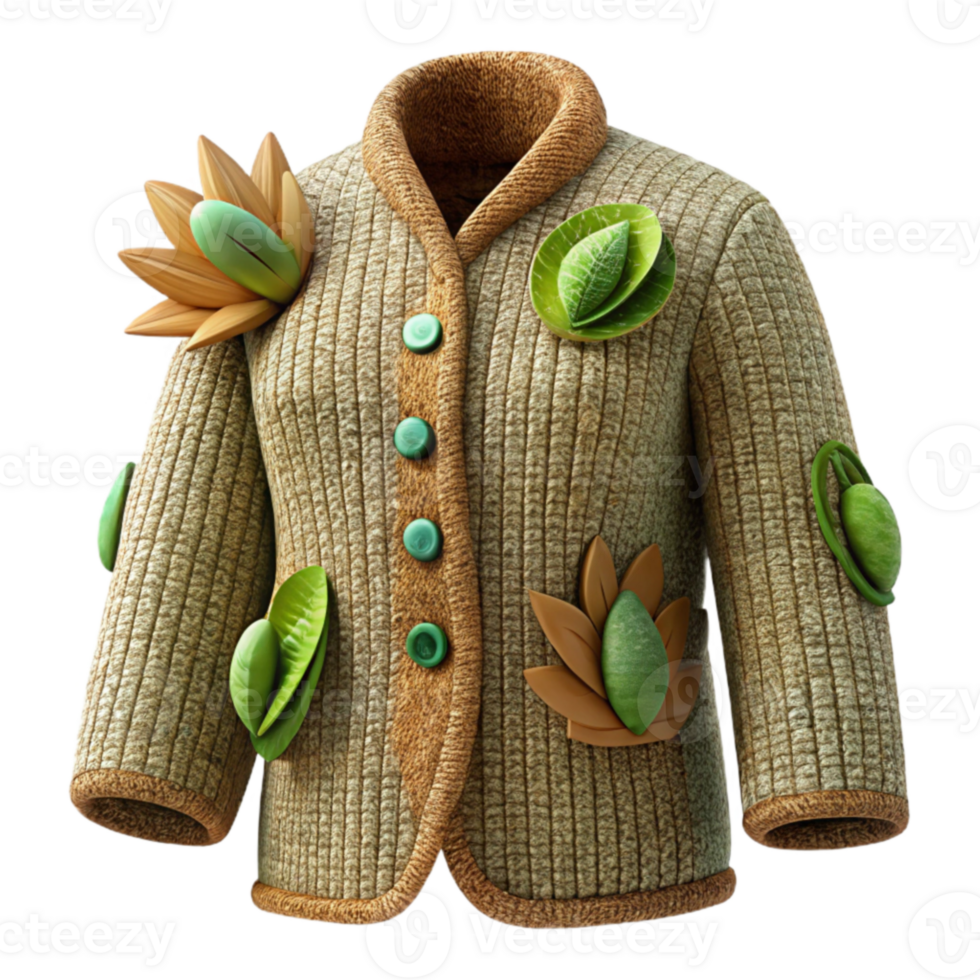Eco-Friendly Knit Cardigan with Botanical Accents png