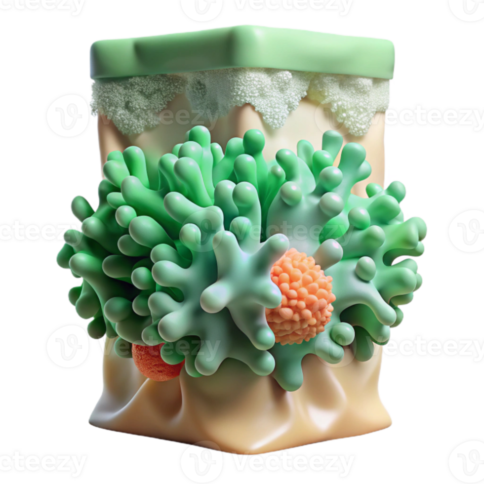 3D Model of Cellular Structure with Receptors and Ligands png