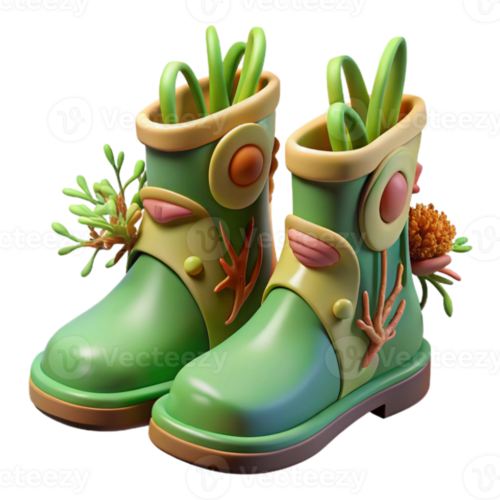 Whimsical Green Boots with Planters png