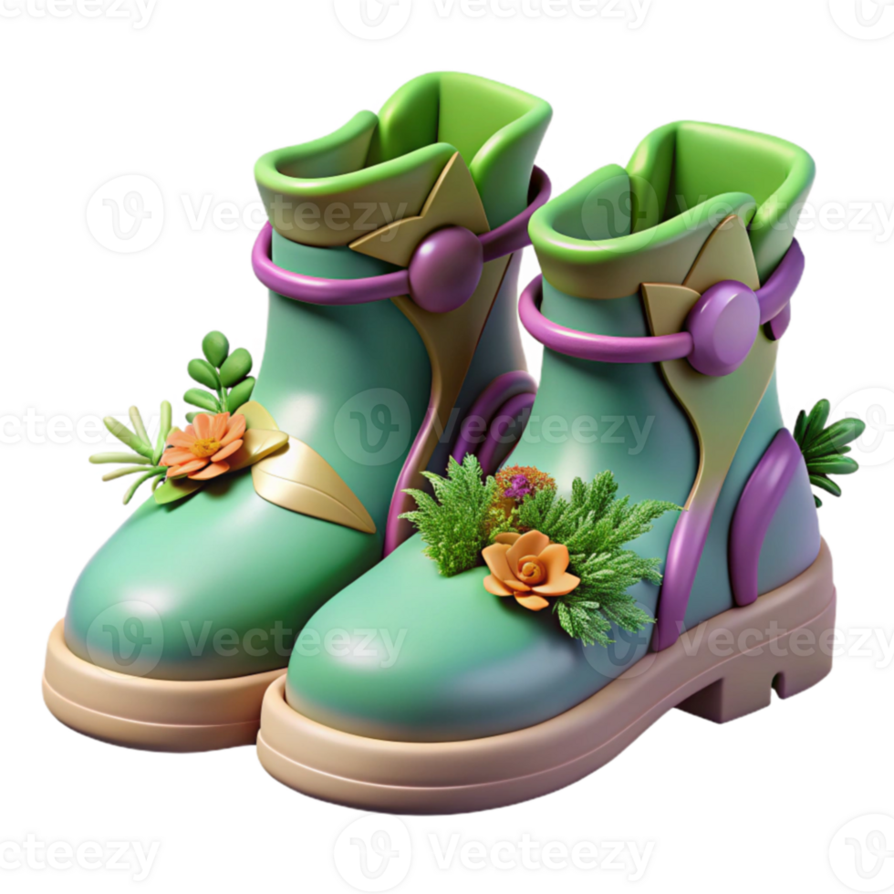 Floral Boots Green, Purple, Succulent Decor png